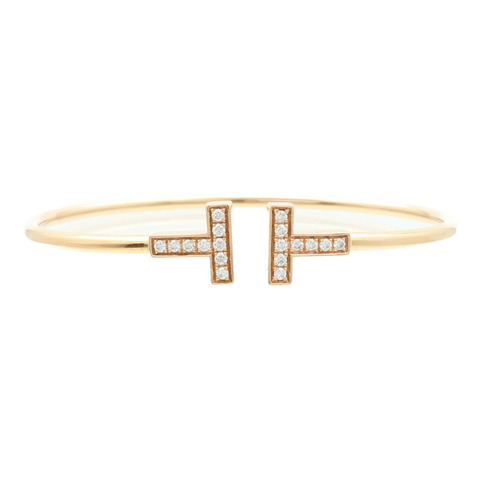 TIFFANY＆CO 18K玫瑰金T Wire Diamond Bangle鑽石手鐲