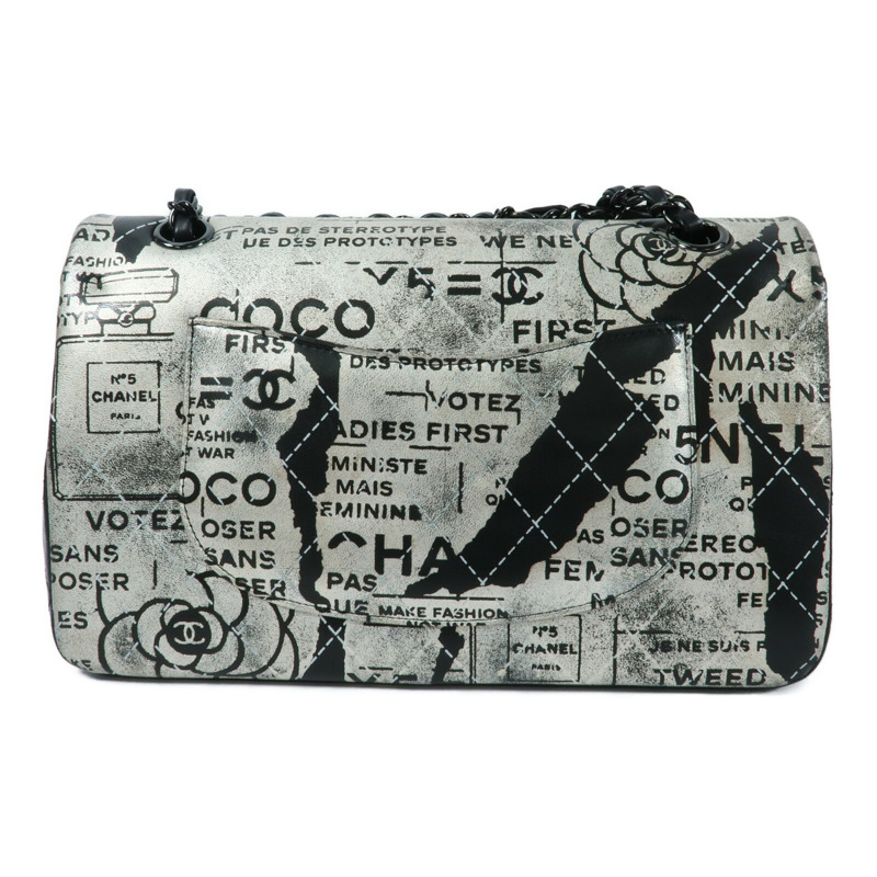 CHANEL 羊皮皮革Newspaper Graffiti ouble Flap Bag鏈帶肩背袋-1