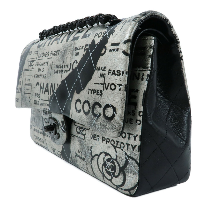 CHANEL 羊皮皮革Newspaper Graffiti ouble Flap Bag鏈帶肩背袋-2