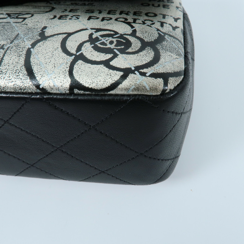 CHANEL 羊皮皮革Newspaper Graffiti ouble Flap Bag鏈帶肩背袋-14