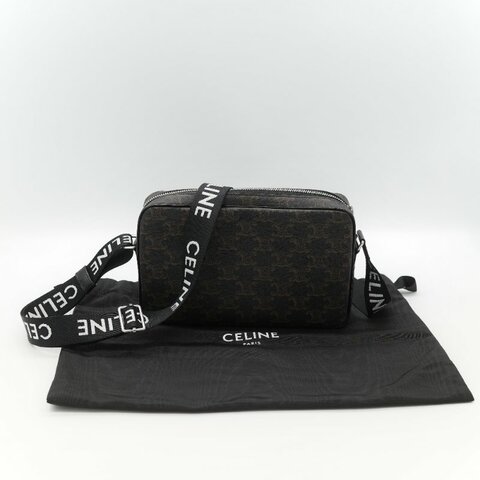 Celine 思琳 黑色 經典花紋 帆布背帶 相機包 斜挎包