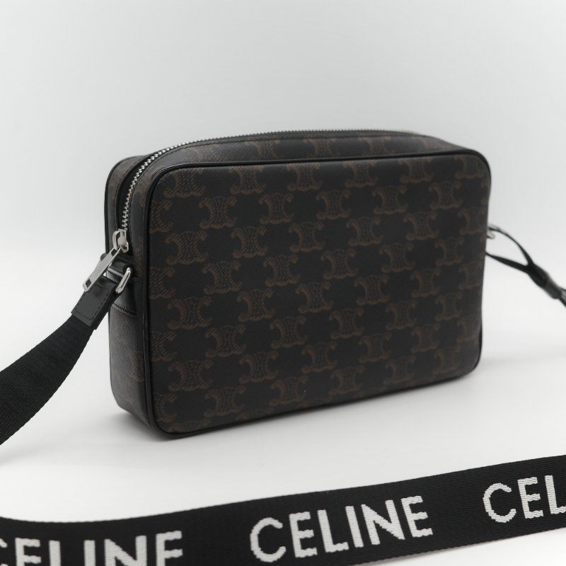 Celine 思琳 黑色 經典花紋 帆布背帶 相機包 斜挎包-4