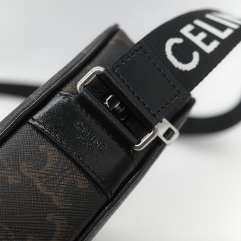 Celine 思琳 黑色 經典花紋 帆布背帶 相機包 斜挎包-9