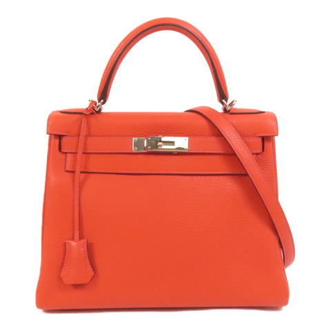 HERMES Clemence皮革Kelly 28銀扣手挽肩背兩用袋Rouge Pivoine