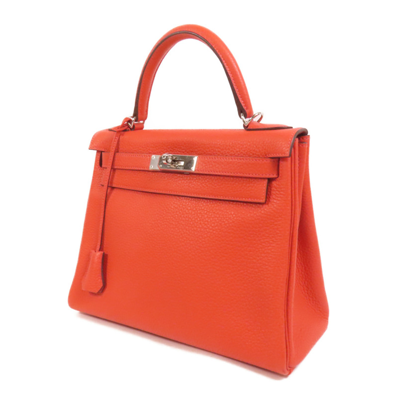 HERMES Clemence皮革Kelly 28銀扣手挽肩背兩用袋Rouge Pivoine-2