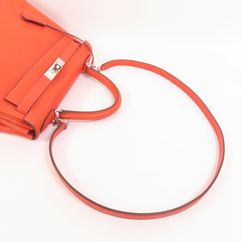 HERMES Clemence皮革Kelly 28銀扣手挽肩背兩用袋Rouge Pivoine-4