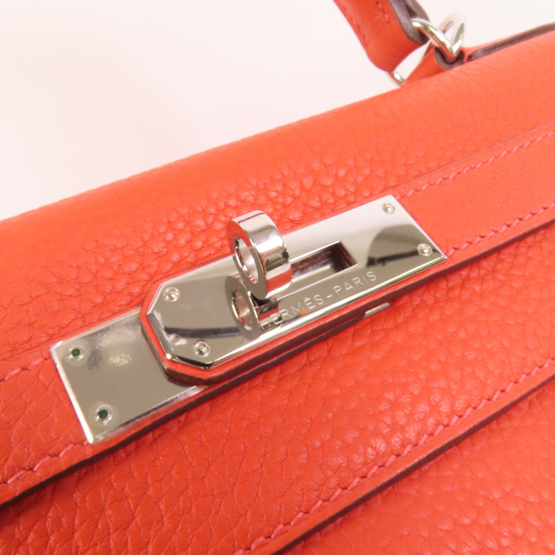 HERMES Clemence皮革Kelly 28銀扣手挽肩背兩用袋Rouge Pivoine-8