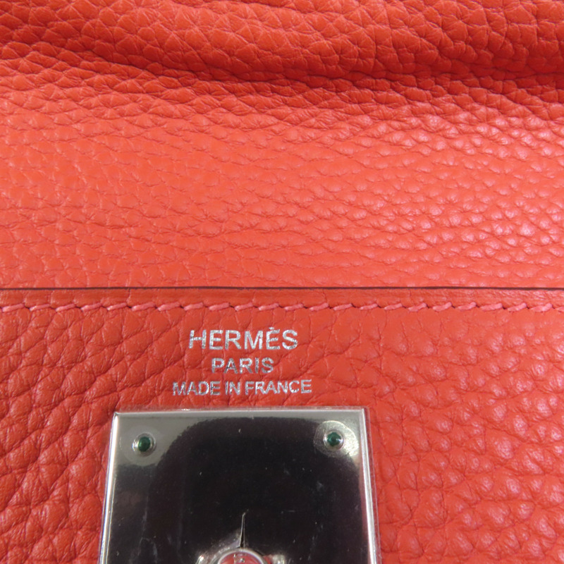 HERMES Clemence皮革Kelly 28銀扣手挽肩背兩用袋Rouge Pivoine-11