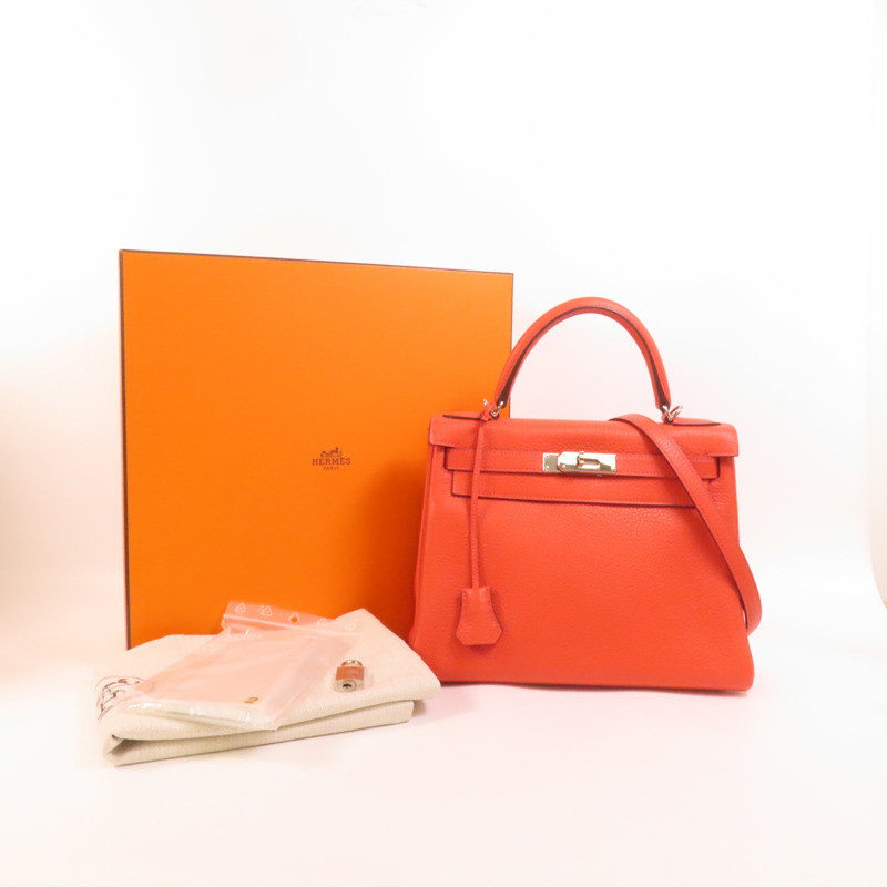 HERMES Clemence皮革Kelly 28銀扣手挽肩背兩用袋Rouge Pivoine-13