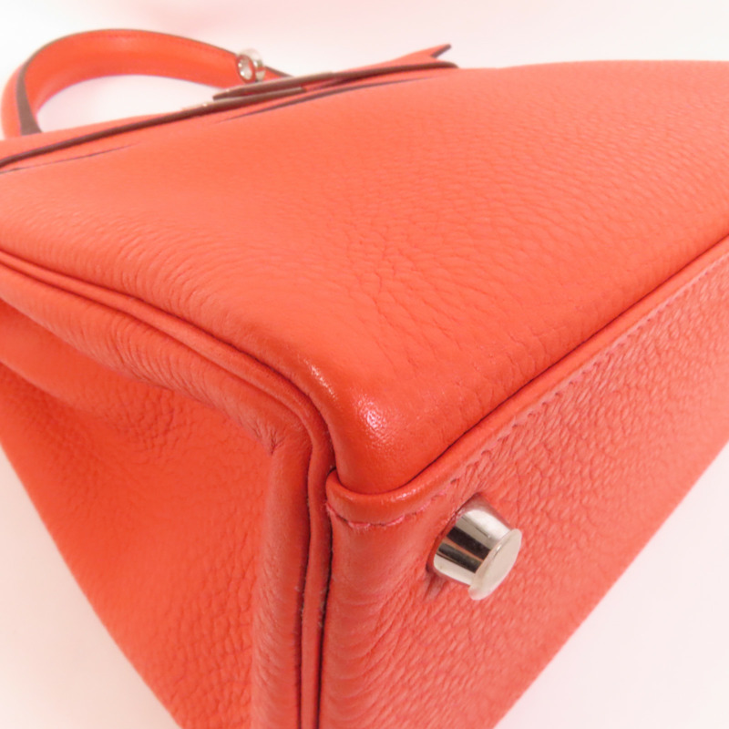 HERMES Clemence皮革Kelly 28銀扣手挽肩背兩用袋Rouge Pivoine-14