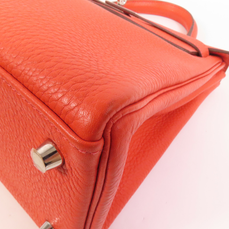 HERMES Clemence皮革Kelly 28銀扣手挽肩背兩用袋Rouge Pivoine-15