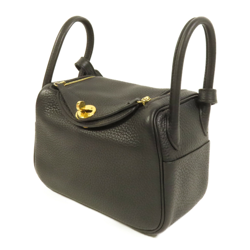 HERMES Clemence皮革Mini Lindy金扣手挽肩背兩用袋Noir-2