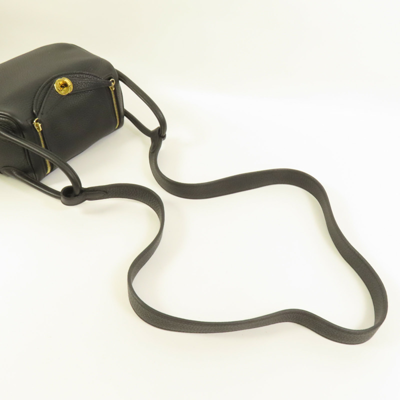 HERMES Clemence皮革Mini Lindy金扣手挽肩背兩用袋Noir-5
