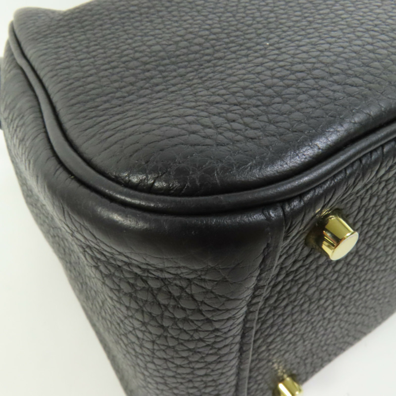 HERMES Clemence皮革Mini Lindy金扣手挽肩背兩用袋Noir-10