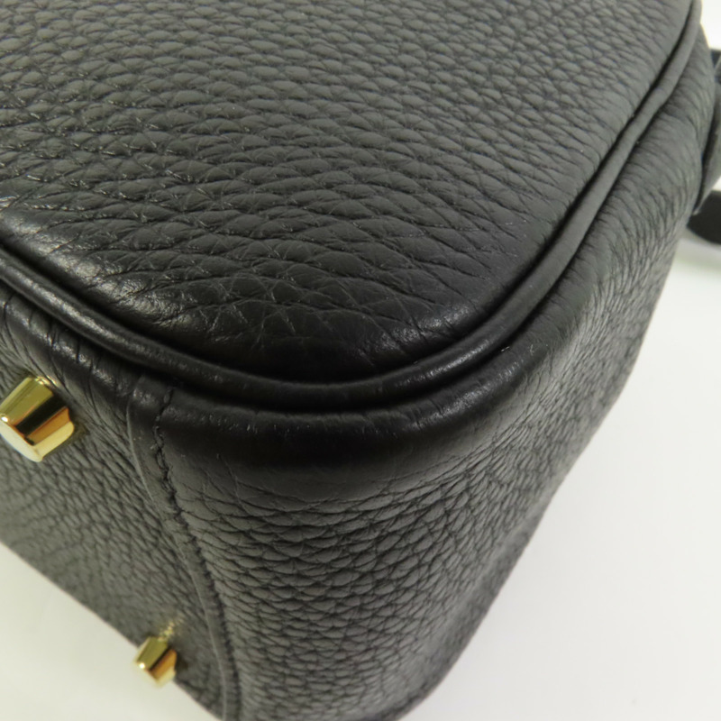 HERMES Clemence皮革Mini Lindy金扣手挽肩背兩用袋Noir-13