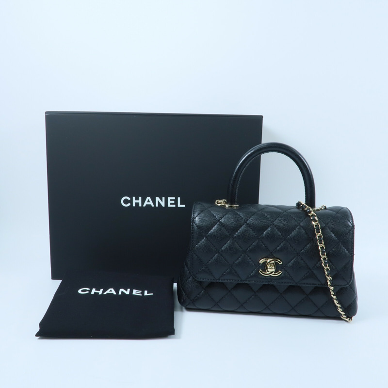 CHANEL 牛皮皮革Coco Handle Small鏈帶手挽肩背兩用袋-10