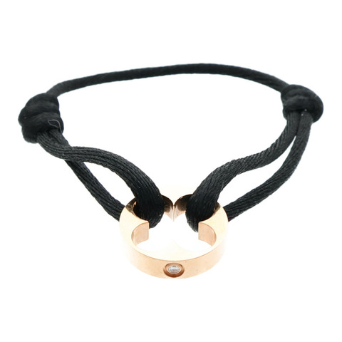 LOUIS VUITTON 18K玫瑰金/聚酯纖維Empreinte Cord 4Dia Bracelet鑽石手鐲