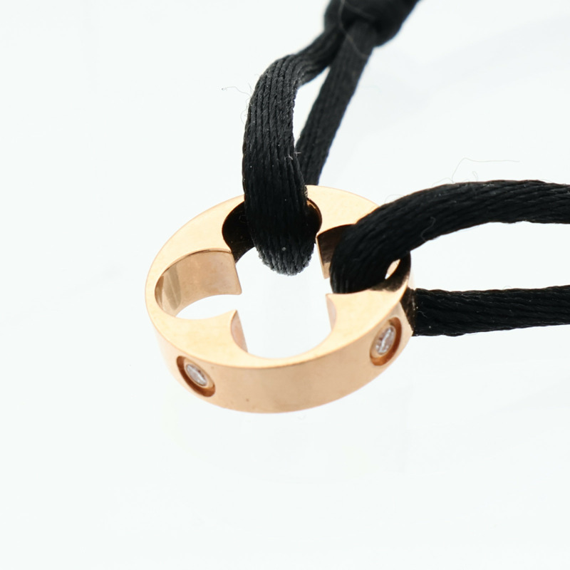 LOUIS VUITTON 18K玫瑰金/聚酯纖維Empreinte Cord 4Dia Bracelet鑽石手鐲-5