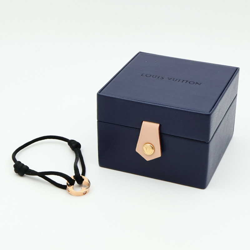 LOUIS VUITTON 18K玫瑰金/聚酯纖維Empreinte Cord 4Dia Bracelet鑽石手鐲-12