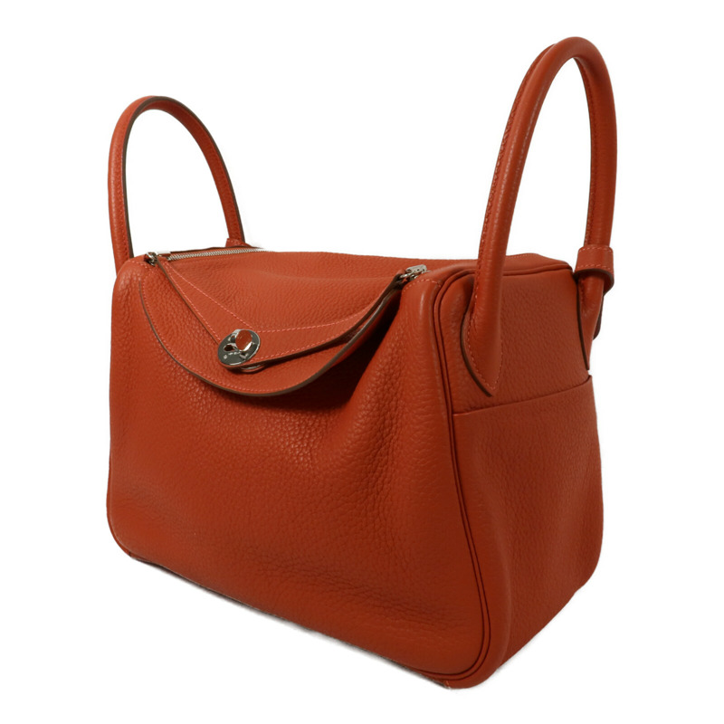 HERMES Clemence皮革Lindy 30手挽肩背兩用袋Orange Poppy-2