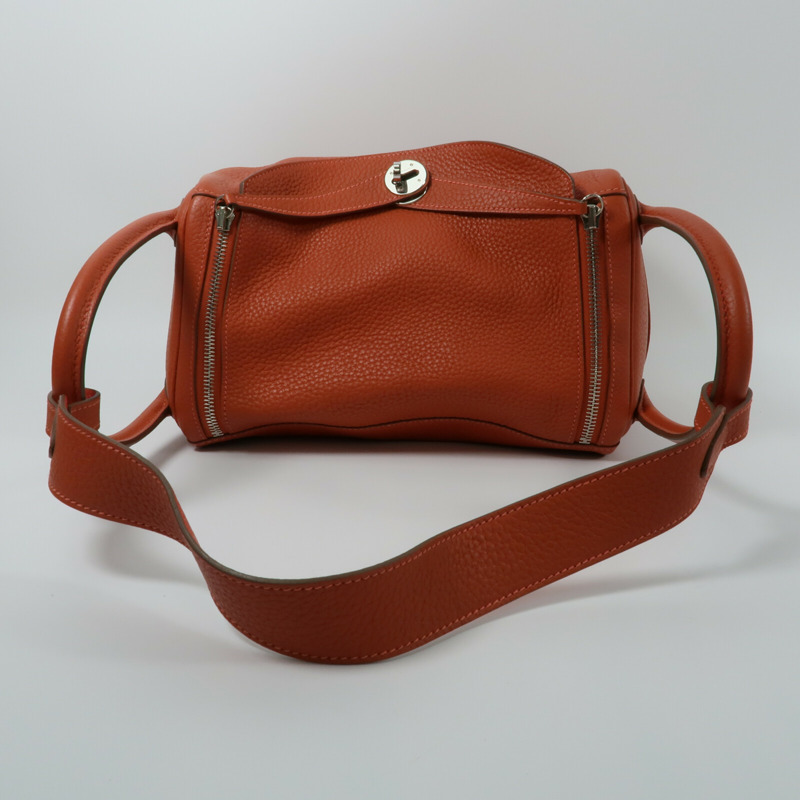HERMES Clemence皮革Lindy 30手挽肩背兩用袋Orange Poppy-7