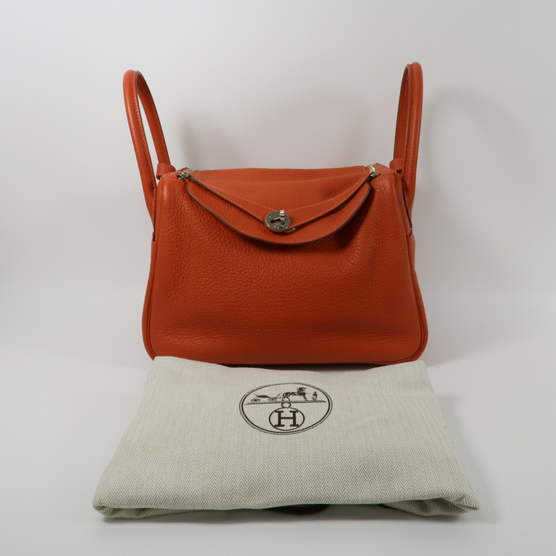 HERMES Clemence皮革Lindy 30手挽肩背兩用袋Orange Poppy-9