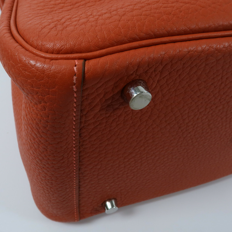 HERMES Clemence皮革Lindy 30手挽肩背兩用袋Orange Poppy-10