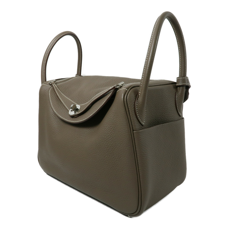 HERMES Clemence皮革Lindy 30手挽肩背兩用袋Etoupe-2
