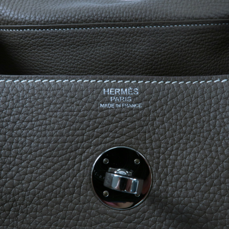 HERMES Clemence皮革Lindy 30手挽肩背兩用袋Etoupe-5