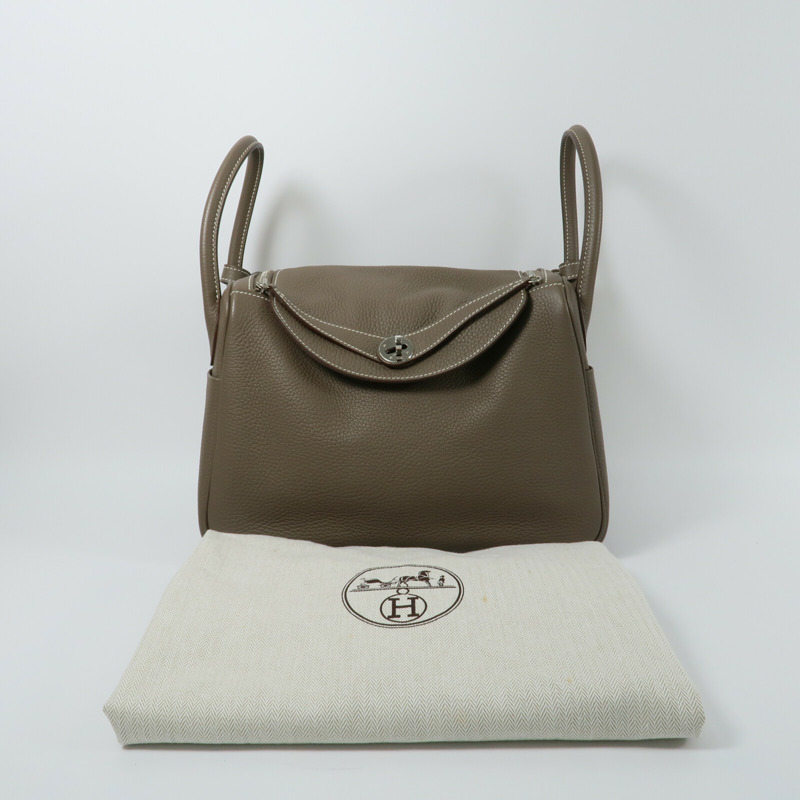 HERMES Clemence皮革Lindy 30手挽肩背兩用袋Etoupe-9
