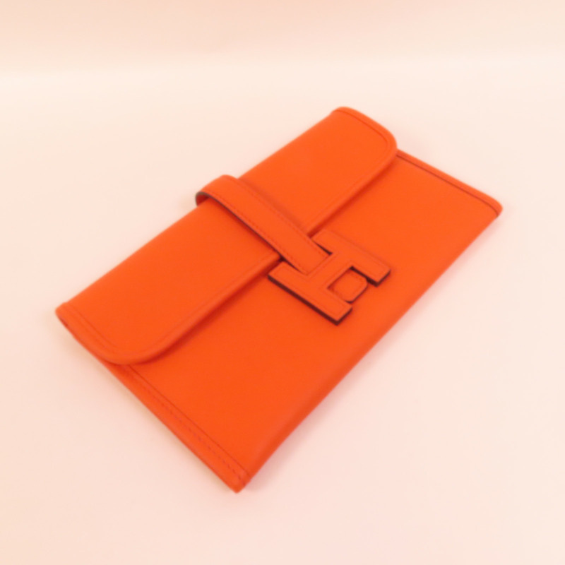 HERMES Swift皮革Jige Duo Clutch手拿包Orange Poppy-4