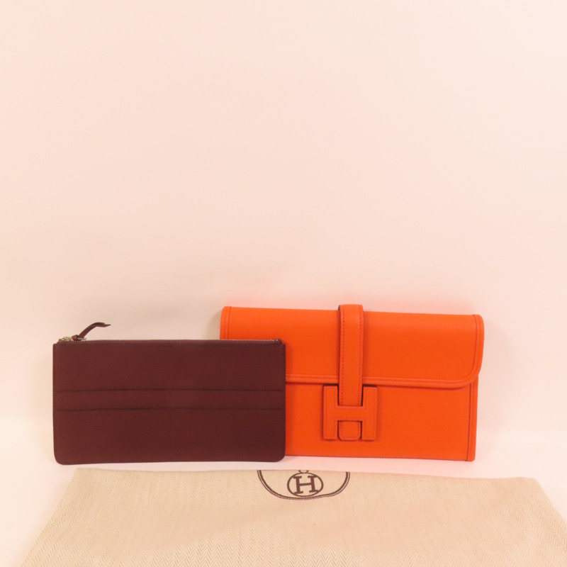 HERMES Swift皮革Jige Duo Clutch手拿包Orange Poppy-11