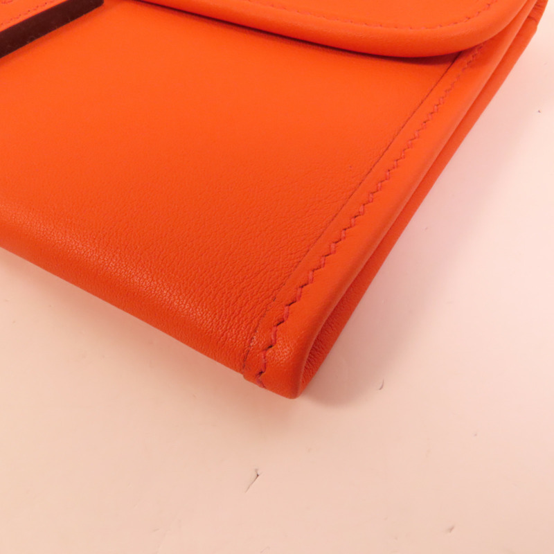 HERMES Swift皮革Jige Duo Clutch手拿包Orange Poppy-13