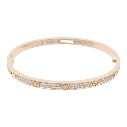 CARTIER 18K玫瑰金Love Bangle SM Paved鑽石手鐲Cartier#16