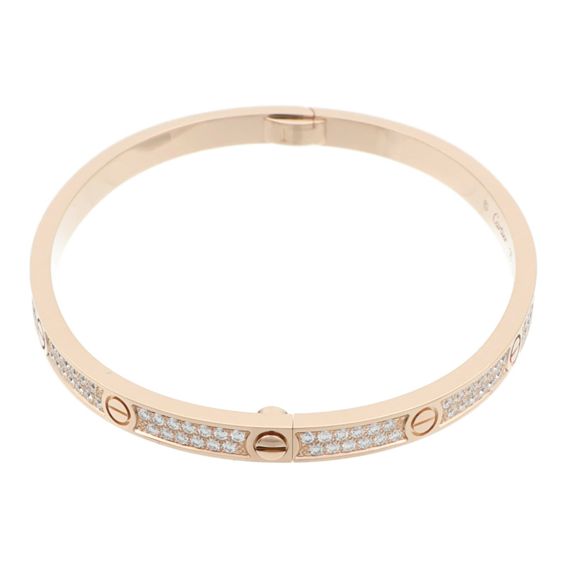 CARTIER 18K玫瑰金Love Bangle SM Paved鑽石手鐲Cartier#16-1