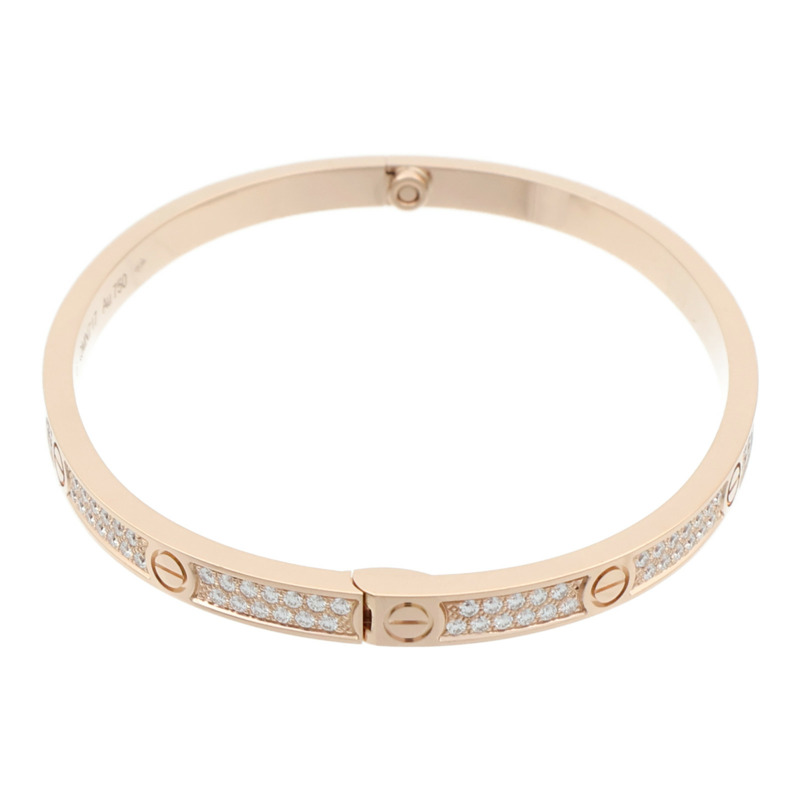 CARTIER 18K玫瑰金Love Bangle SM Paved鑽石手鐲Cartier#16-2