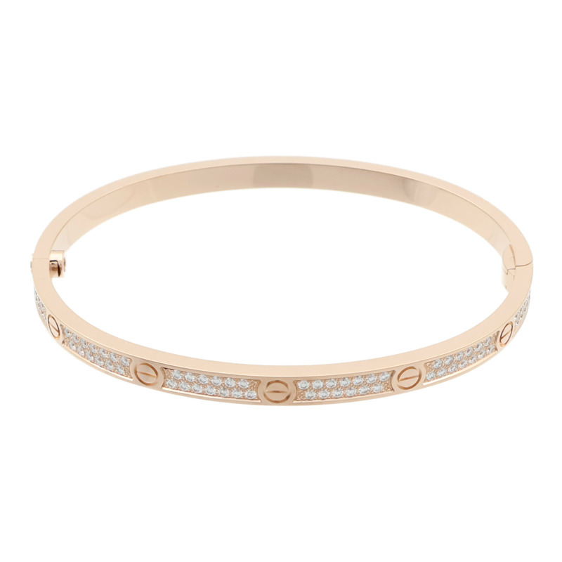 CARTIER 18K玫瑰金Love Bangle SM Paved鑽石手鐲Cartier#16-3