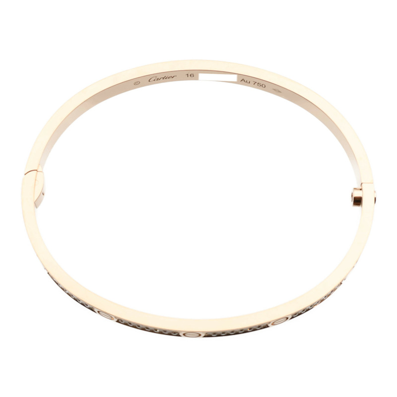 CARTIER 18K玫瑰金Love Bangle SM Paved鑽石手鐲Cartier#16-4