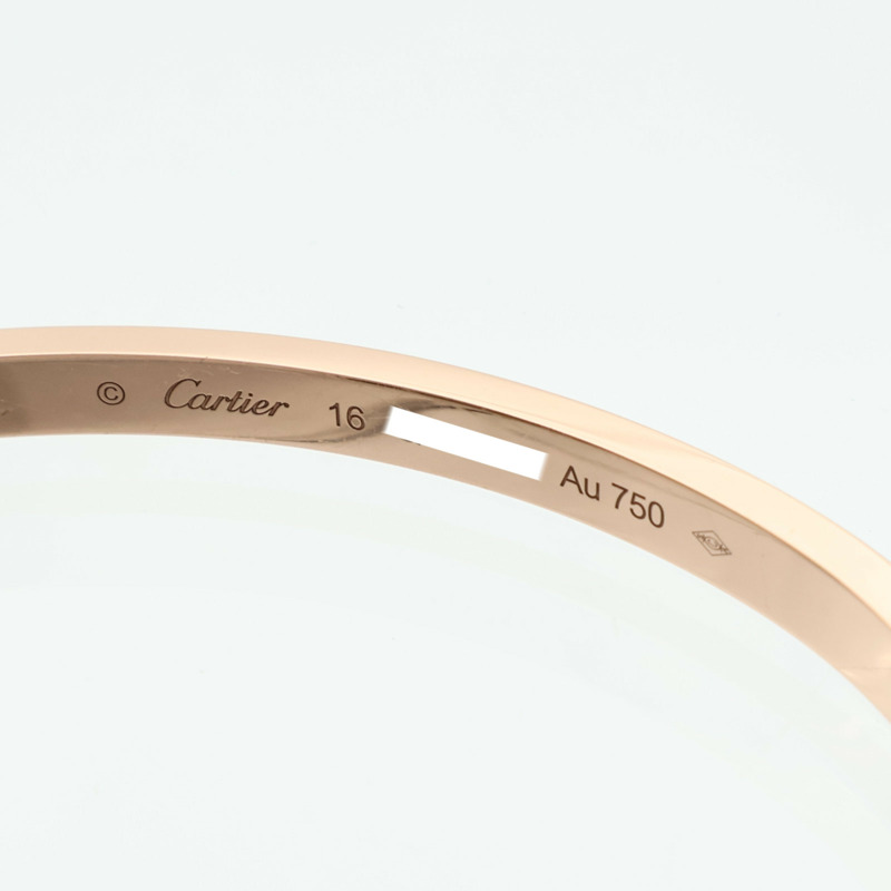 CARTIER 18K玫瑰金Love Bangle SM Paved鑽石手鐲Cartier#16-5