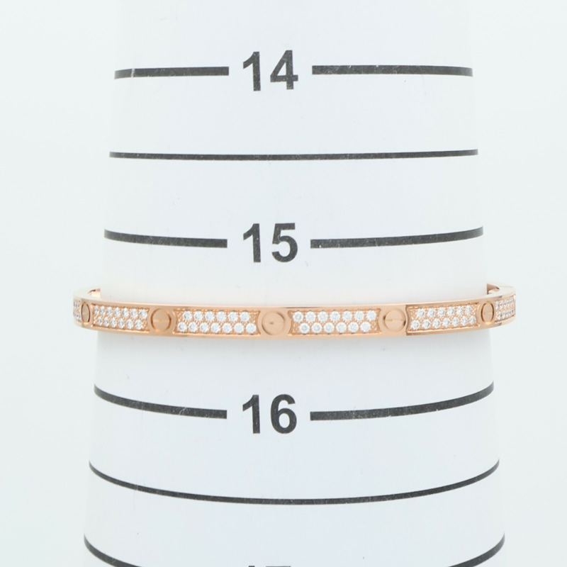 CARTIER 18K玫瑰金Love Bangle SM Paved鑽石手鐲Cartier#16-8