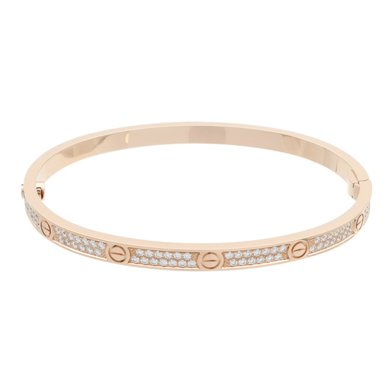 CARTIER 18K玫瑰金Love Bangle SM Paved鑽石手鐲Cartier#16-1