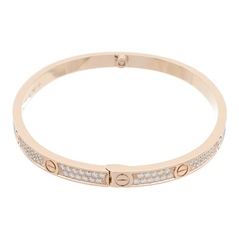 CARTIER 18K玫瑰金Love Bangle SM Paved鑽石手鐲Cartier#16-2