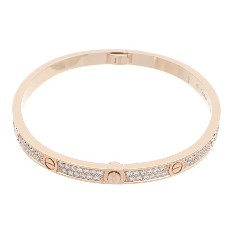 CARTIER 18K玫瑰金Love Bangle SM Paved鑽石手鐲Cartier#16-3