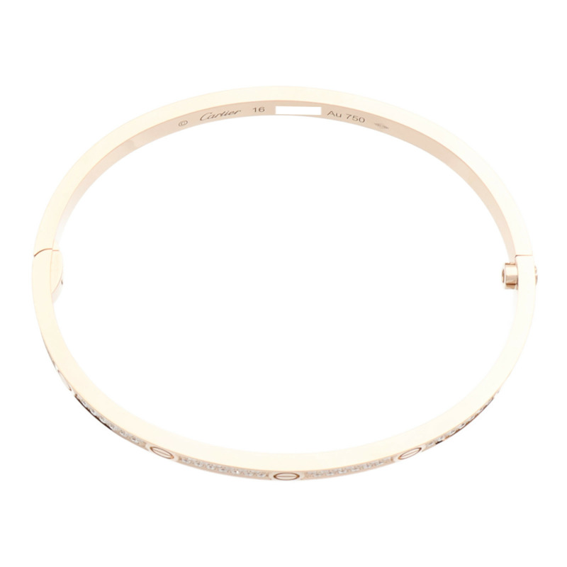 CARTIER 18K玫瑰金Love Bangle SM Paved鑽石手鐲Cartier#16-4