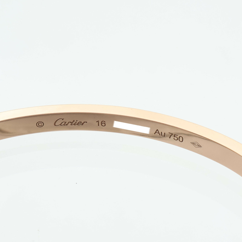 CARTIER 18K玫瑰金Love Bangle SM Paved鑽石手鐲Cartier#16-6