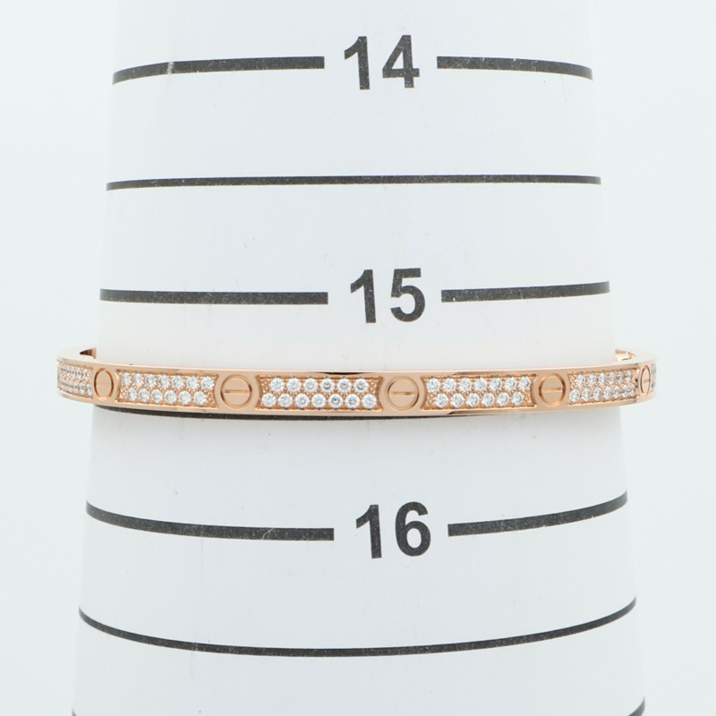 CARTIER 18K玫瑰金Love Bangle SM Paved鑽石手鐲Cartier#16-8