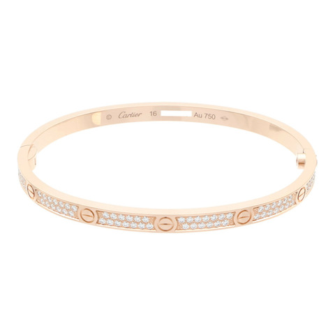 CARTIER 18K玫瑰金Love Bangle SM Paved鑽石手鐲Cartier#16