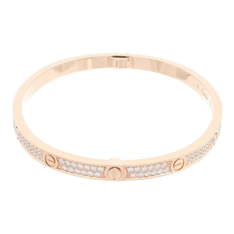 CARTIER 18K玫瑰金Love Bangle SM Paved鑽石手鐲Cartier#16-1