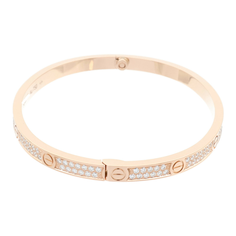 CARTIER 18K玫瑰金Love Bangle SM Paved鑽石手鐲Cartier#16-2