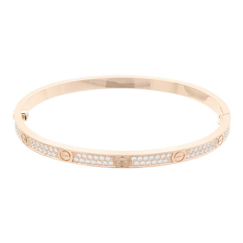 CARTIER 18K玫瑰金Love Bangle SM Paved鑽石手鐲Cartier#16-3